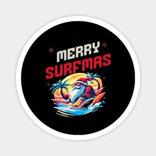 Merry Surfmas, Santa Waving, Christmas, Surf Gift, Santa Gift Magnet